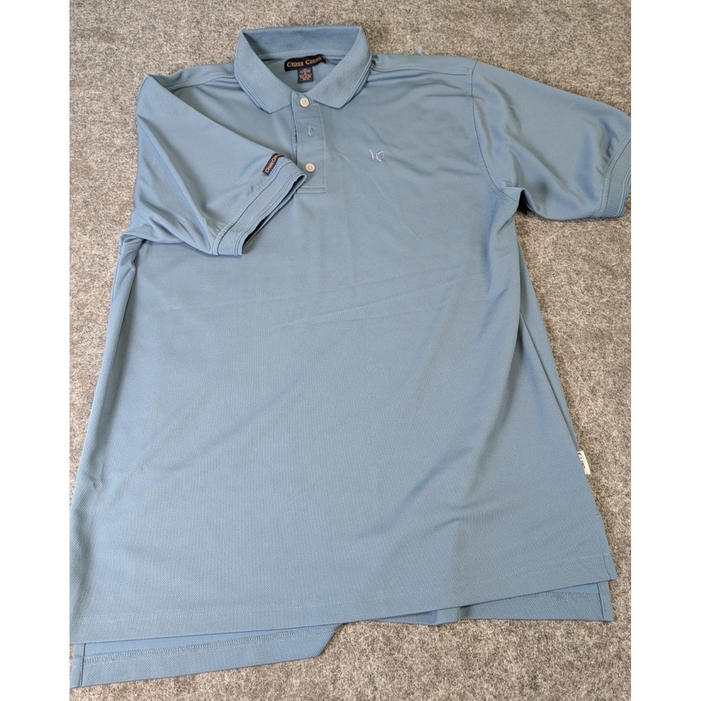 Cross Creek Polo Shirt Men Large Dusty Blue Dri-ez Polyester Short Sleeve